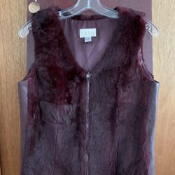 Vintage Burgundy Faux Fur / Leather Vest Small