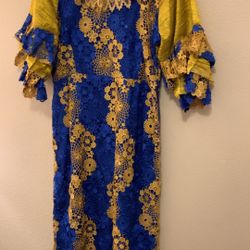 Handmade African Lace & Silk Traditional Dress – Size 12/14 (Tailored)