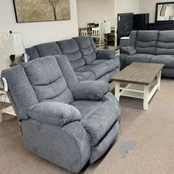 Tulen Gray Reclining Living Room Set Sofa, Loveseat, Recliner 