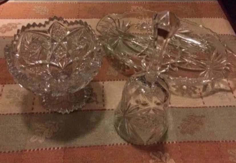 Lots of 3 beautiful old etched/embossed glass pieces
