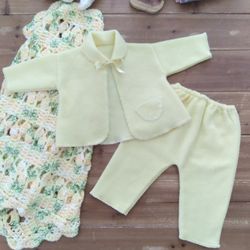3MOS 2-PIECE SET HANDMADE FLEECE CARDIGAN SWEATER W/MATCHING PANTS