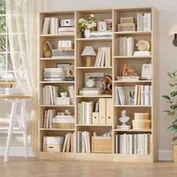 Triple Wide Bookshelf, 6 Tier Large Bookshelf, Bookcase with 17 Open Display Shelves, 74'' Tall Bookcases and Bookshelves for Living Room, Home Office
