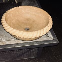 Travertine Stone Sink- Round 16in Rope Pattern Edge