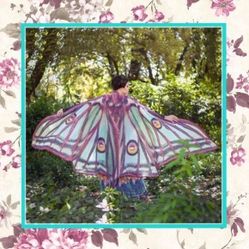BUTTERFLY WINGS CAPE FESTIVAL FAIRY FESTIVAL BOHO CHIC BOHEMIAN PINK BLUE I HEART RAVES COSTUME FAIRY GYPSY MAGICAL FANTASY HALLOWEEN MAGIC WRAP