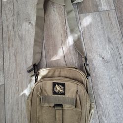 Eddie Bauer Crossbody Utility Travel Bag Heavy Canvas 8x10x5 Khaki Tan