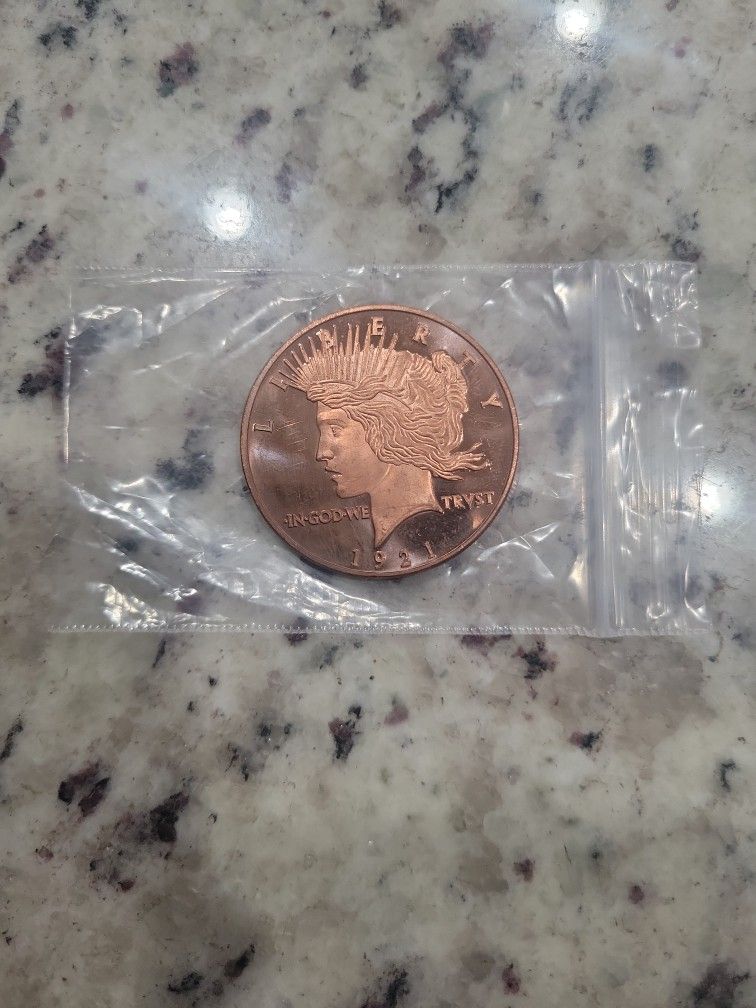 1921 Peace. 999 Fine Copper Coin