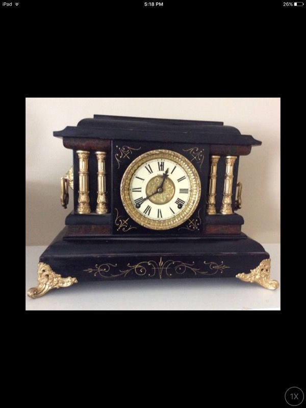 Professionally Refurbished Working Antique Welch Espresso & Brass Mantel Clock w/ Original Key