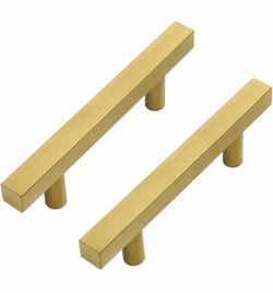 Ravinte 30 Pack Gold Cabinet Handles 3 Inch Brushed Brass Square Cabinet Pulls Gold Hardware for Kitchen Cabinets - 5 Inch Total Length