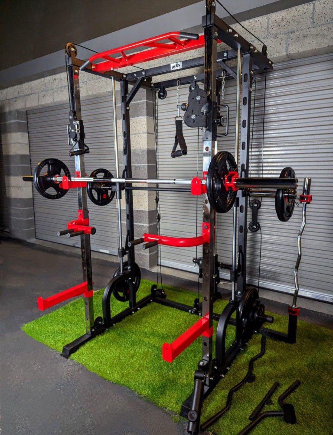 NEW GOLIATH Smith Machine With Pulley System , Straight Barbell , Attachments For Your Weights