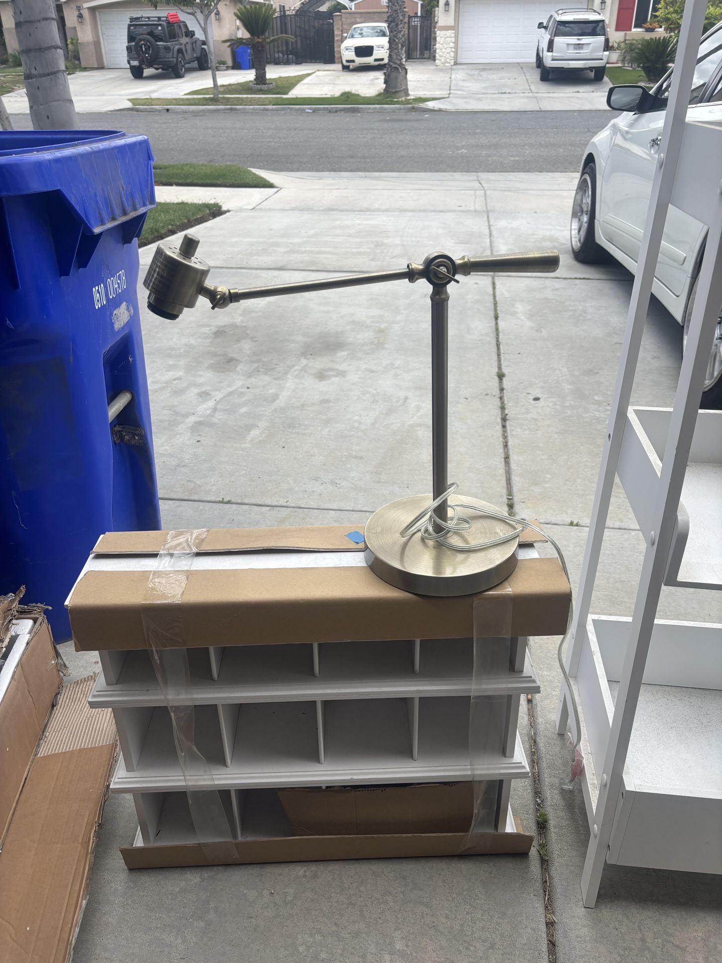Lamp And Store Shelf With 2 Sets Of Cubbies