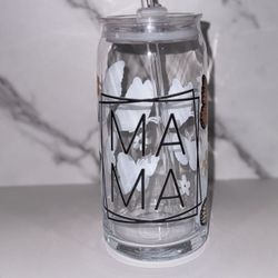 custom glass 20 Oz can cup mama butterfly