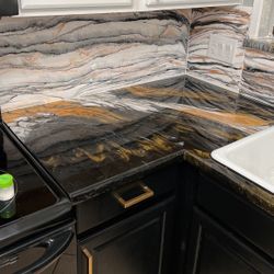 Epoxy Counters And Backsplash . Painted Cabinets To Color Coordinate 