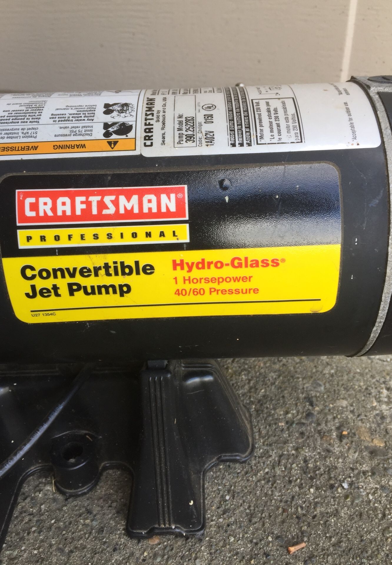 Craftsman professional convertible jet pump hydroglass 1hp for Sale in