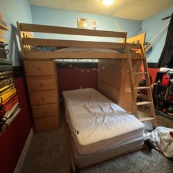 Wood Bunk Bed with Desk