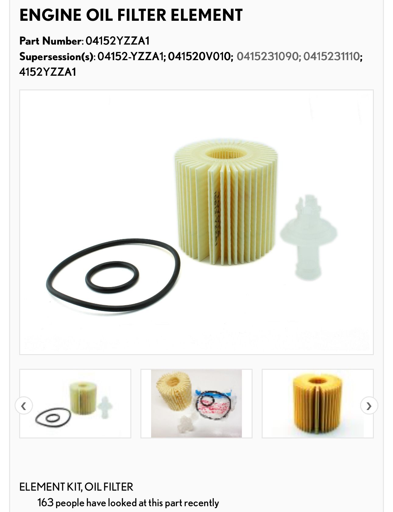 8 Lexus / Toyota Filters 04152YZZA1