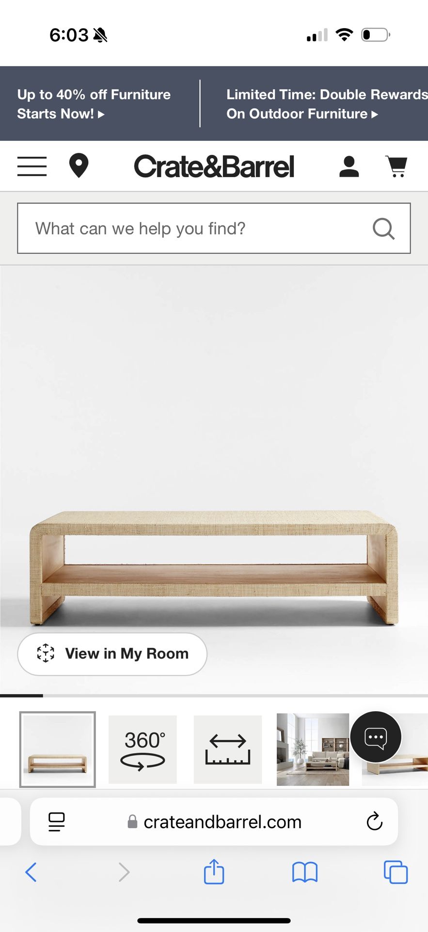 Meadow Grasscloth Coffee Table Crate & Barrel