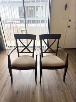 Pair of Wood Dining Armchairs with Upholstered Seats, Excellent Condition ($140 OBO)