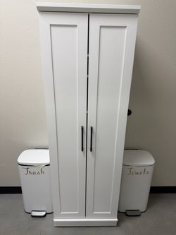 Tall White Double-Door Storage Cabinet