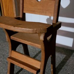 Vtg Solid Wood Doll High Chair
