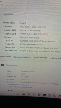 amd ryzen 7 5700 Geforce RTX 5060(8gb)