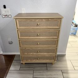 BRAND NEW!!! Beige and Rattan 5 Drawer Dresser