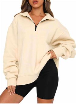 BLENCOT Women Half Zip Oversized Sweatshirts Long Sleeve Solid Color Drop Shoulder Fleece Workout Pullover