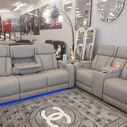 Living Room Set Power Recliner, And Wireless Charger And Light And Massage