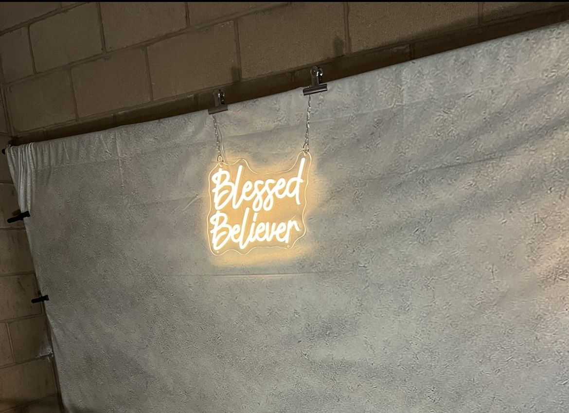 Neon White Hanging Sign