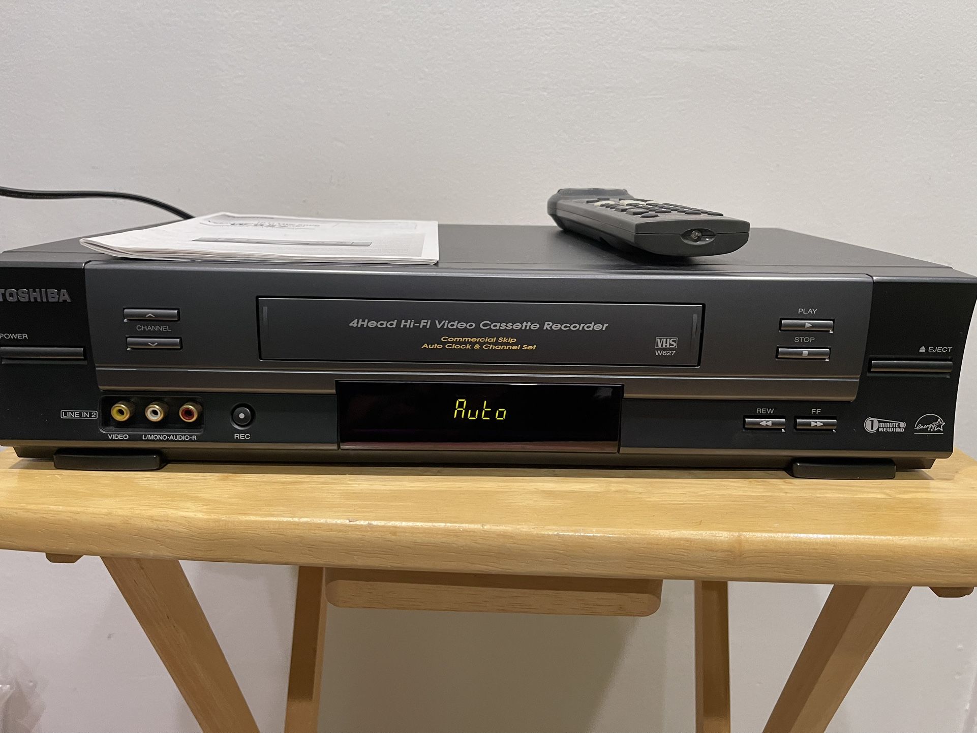 Toshiba VCR VHS Player W-627 with Remote and Instruction Manual