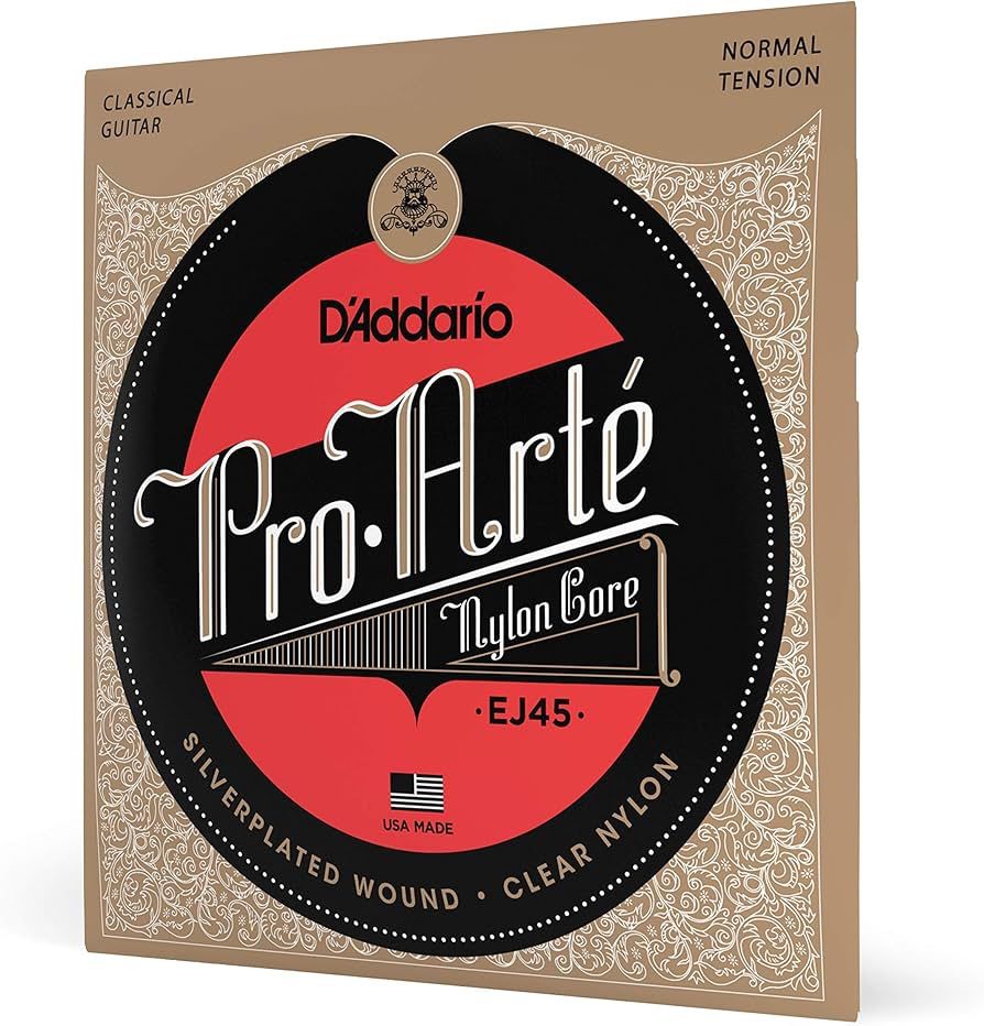 D'Addario EJ45 Pro-Arte Nylon Classical Guitar Strings, Normal Tension – Nylon Core Basses, Laser Selected Trebles - Offers Balance of Volume and Comf