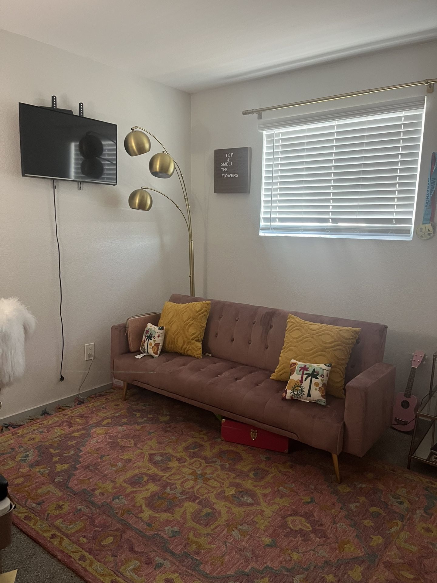 For Sale: Pink Velvet Futon Couch – $90