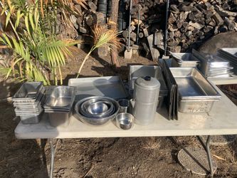 59pc Commercial Catering Lot - Stainless Hotel Pans, Lids, & Bowls