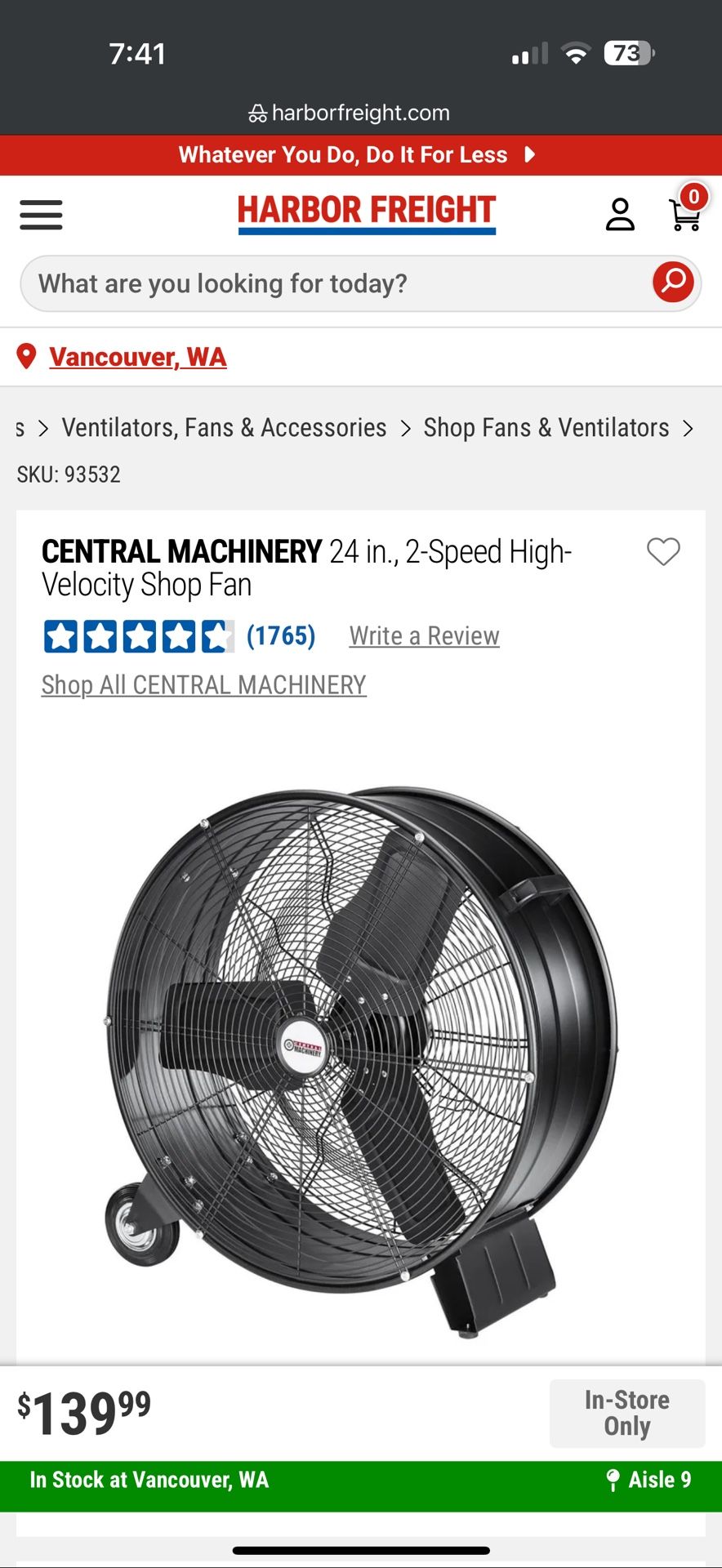 Central Machinery High Velocity Fan