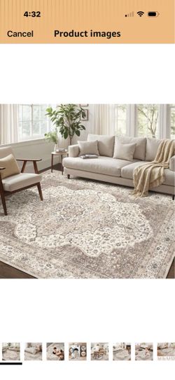 Vintage 9x12 Washable Area Rugs for Living Room, Non Slip, Brown Soft, Pet & Kid Friendly, Ultra Thin Carpet for Living Room/Bedroom/Nursery/Kitchen, 