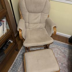 Antique Wood Rocking Chair and Ottoman