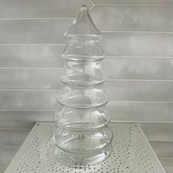 Vintage Clear Glass Christmas Tree Apothecary Jar with lid.  Large 12 1/2” tall  