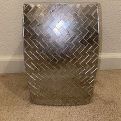 Silver Mosaic Glass Waste Basket Trash Can Excellent 