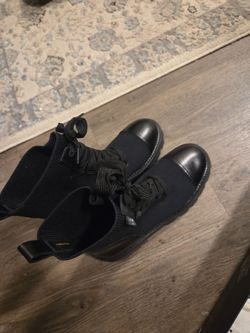 Kate Spade Black Knit Lace-Up combat boots  with Cap Toe
