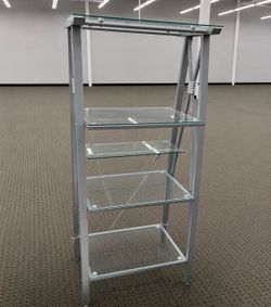 Glass and Gray Metal Display Shelf