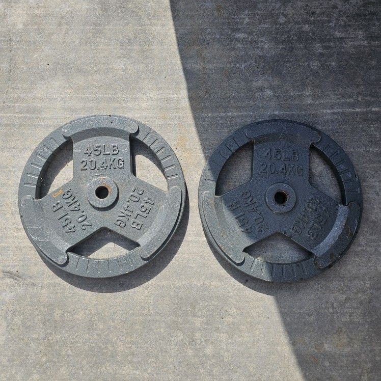 Pair Of 1 Inch 45lbs Plates , Weights With 1 Inch Barbell
