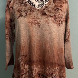 Brown floral tunic with long sleeves sz. M