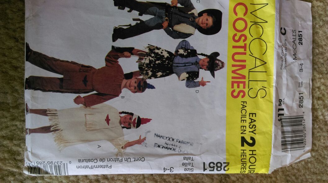 Halloween costume pattern size toddler 3-4