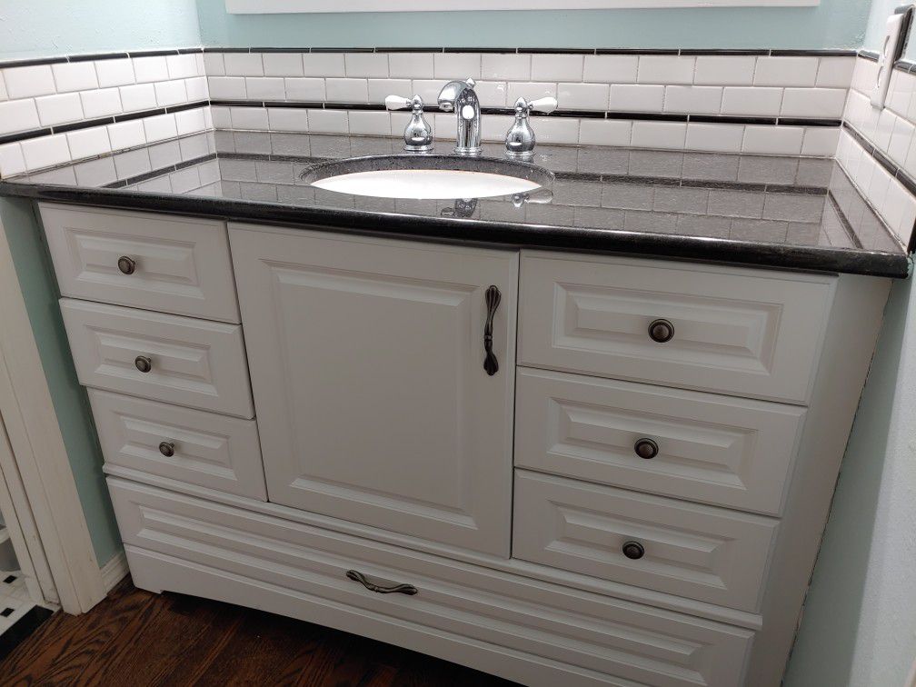 52" Bathroom Vanity - Single sink, Black Granite