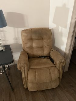 Power Lift Recliner Chair, Tan Microfiber with Nailhead Trim