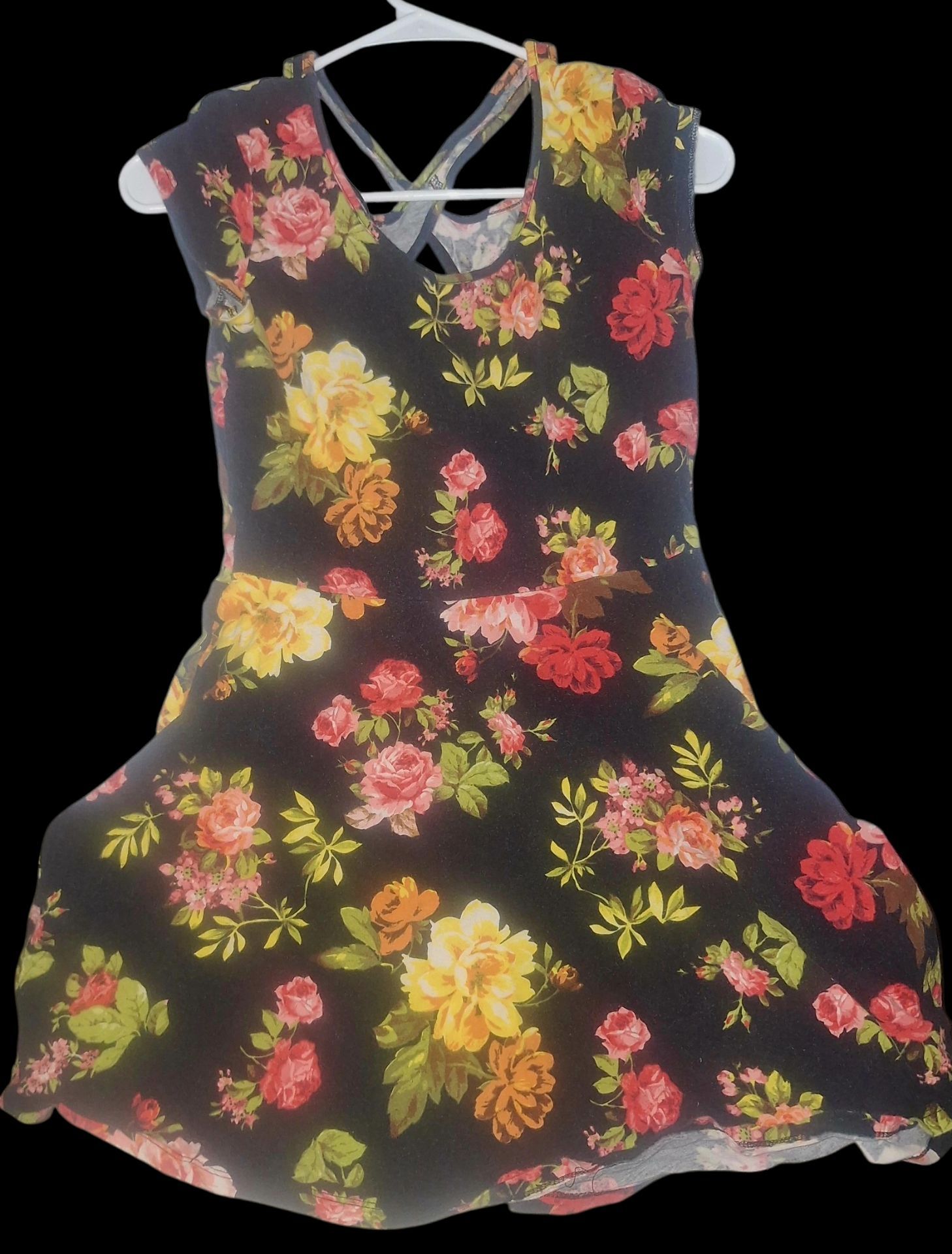 Women's black rose pattern summer dress.