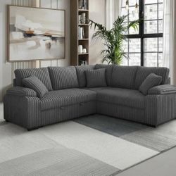 New 🔥 Modern L-Shape Style Premium Grey Sectional w/ Pullout Bed – Finance Today for As Low As $99💥