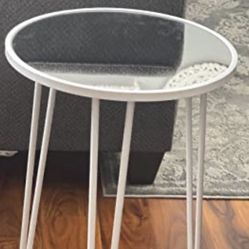 Round Small Side Table for Living Room, Mirrored End Table with Metal Frame, Modern Home Décor White Accent Table Bedside Table 