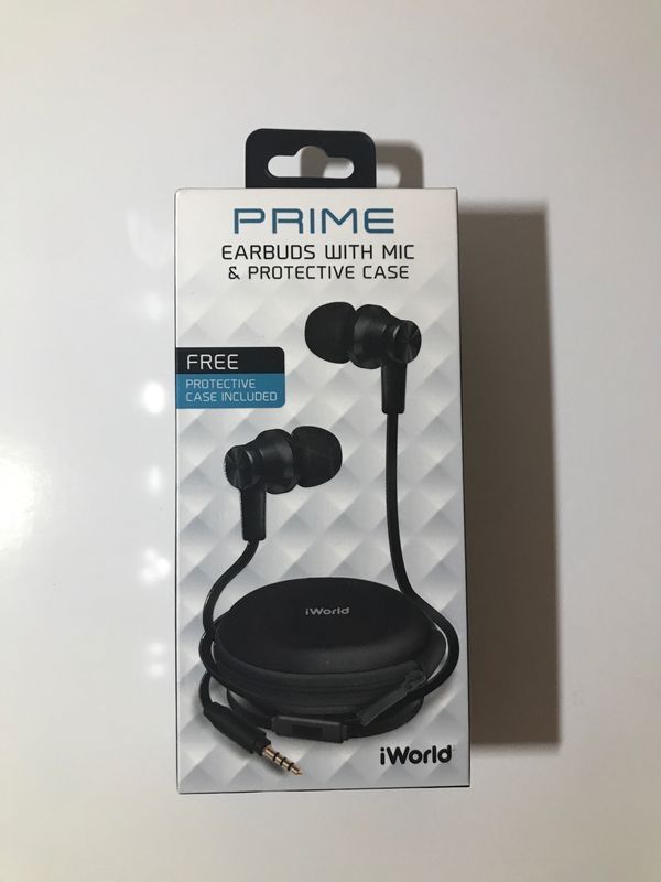 New iWorld Prime Ear Buds With Microphone And Case Black Headphones