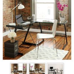 Walker Edison 3 Piece Imperial Desk (Black with Clear Glass)