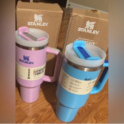 for 2 TWO Stanley Drinking Cups Purple + Blue & Silver w/ Straw Brand New 40oz